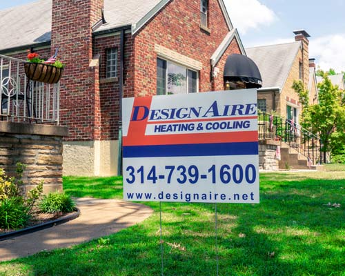 Design Aire Heating & Cooling - the top HVAC company in St. Louis - yard sign in front of a home